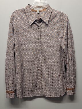 Foxcroft retro vintage brown polka dots shirt 16
